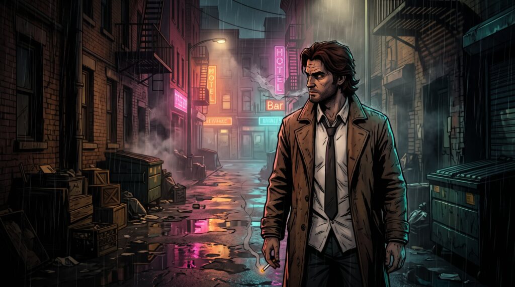 The Wolf Among Us Remastered Bigby Wolf Fabletown neon sokakları kapak görseli