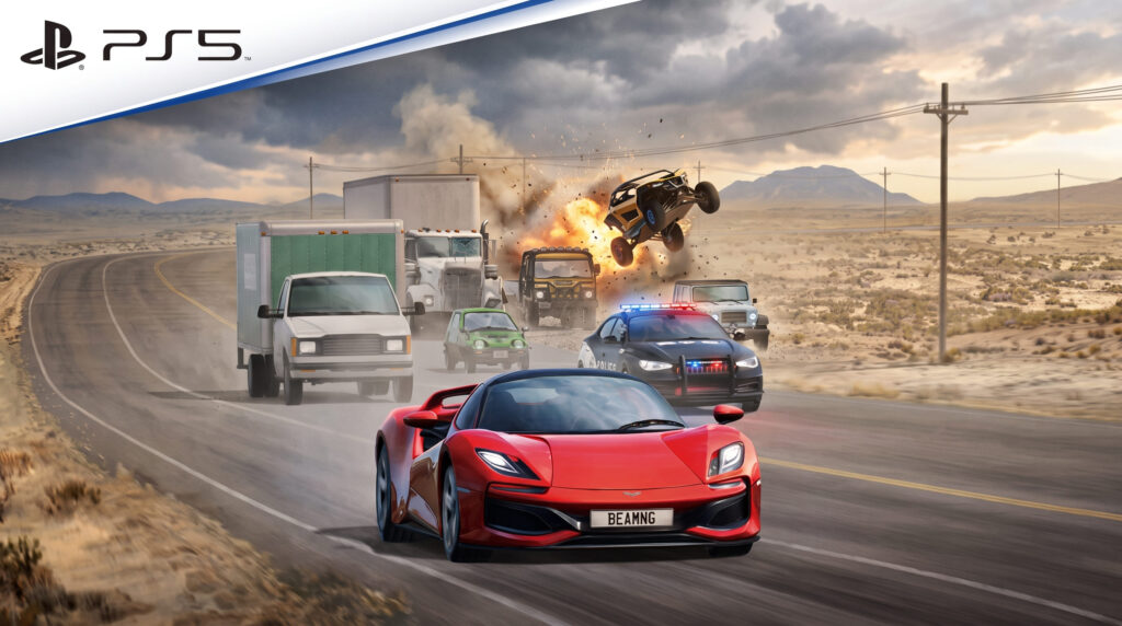 BeamNG.drive PS5 sürümü kaza fiziği ve araba simülasyonu oyun içi kapak görseli