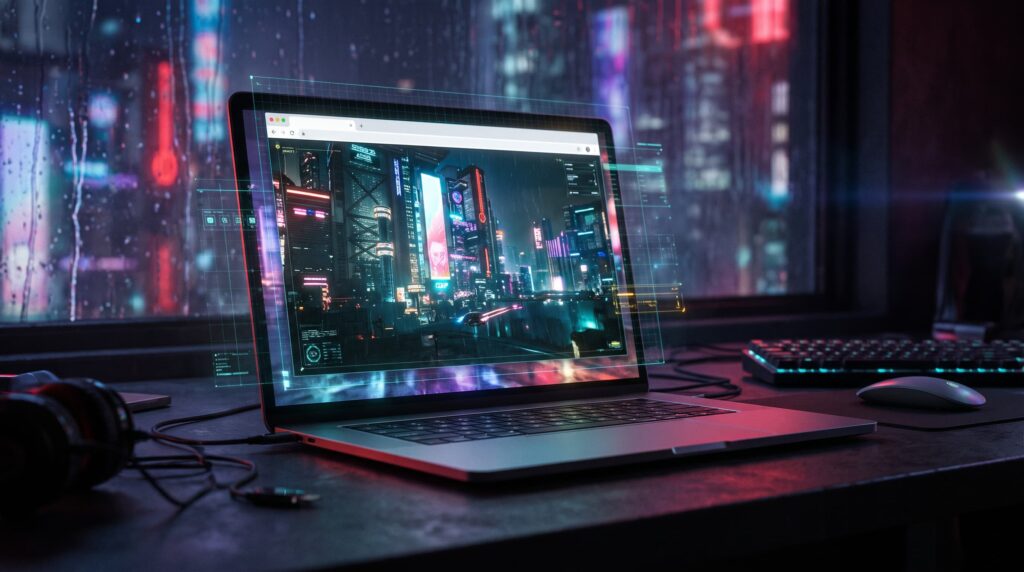 Cyberpunk 2077 tarayıcı sürümü WebGPU Night City kurulumsuz oyun kapak görseli